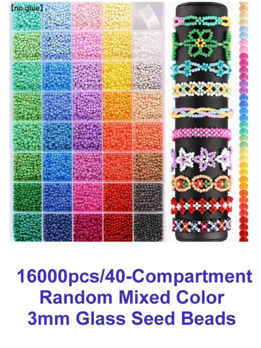16000pcs/40-Compartment Random Mixed Color 3mm Glass Seed Beads Set